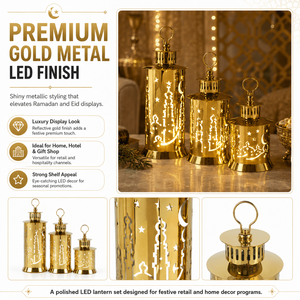 Portavelas de Metal Dorado con Luces LED para Eid, Centro de Mesa Decorativo para Ramadán y Eid Mubarak, Venta al Por Mayor - Product Image 6