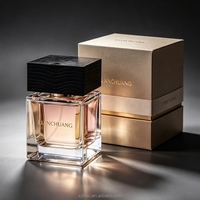 Flacon de parfum carré en verre transparent de luxe avec bouchon en bois noir, logo personnalisé, flacon de parfum vide, coffret cadeau assorti pour champagne
