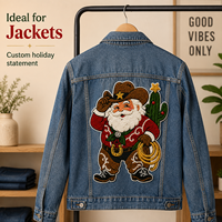 Écusson personnalisé Père Noël Western, grand badge brodé en chenille pour sweats à capuche et vestes, conception gratuite, MOQ 50 pièces