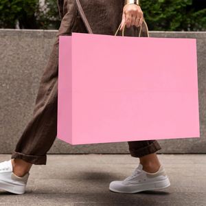 Sacs de courses en papier kraft blanc personnalisés, imprimés flexographiquement, recyclables, pour restaurants, boulangeries, aliments, avec poignée longue et logo – Vente en gros - Product Image 5