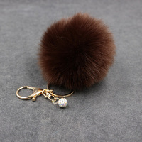 Porte-clés pompon en fausse fourrure de lapin électroplaqué pour femme, 8 cm, breloque boule pour voiture avec strass