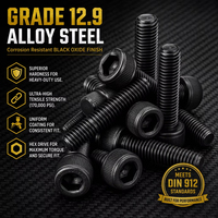 Vis à tête cylindrique à six pans creux en acier allié noir oxydé DIN 912 M5-M16 Grade 12.9, vis de machine haute résistance en stock