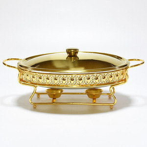Plato Ovalado de Vidrio Resistente a las Manchas, con Tapa y Marco Dorado de Lujo, <span class=keywords><strong>Cazuela</strong></span> Transparente de 3 Litros, para Diversos Menús, Servicio Festivo - Product Image 1