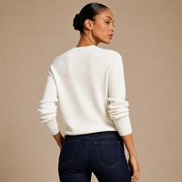 Pull en maille côtelée pour femme, coupe ajustée, col en V, manches longues, léger
