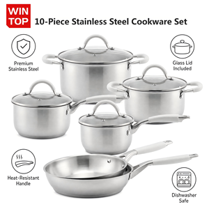 Wholesale Custom Kitchen <strong>Utensils</strong> Stainless Steel Cooking <strong>Pot</strong> Set <strong>Pots</strong> and Pans Set With Silicone Handle 10 Pieces Cookware Set - Product Image 1