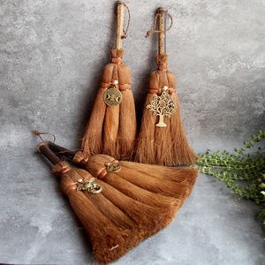 HZ Wicca – Sculpture en bois écologique pour ornements d'autel ou pendentif balai, éventail <span class=keywords><strong>de</strong></span> <span class=keywords><strong>sorcière</strong></span>, pendentif en forme <span class=keywords><strong>de</strong></span> palmier - Product Image 4