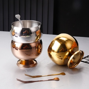 Ciotola per Gelato in Acciaio Inox, Coppa per Dessert con Piede, Contenitore in Metallo per Pudding, Parfait, Trifle, Oro e Argento con Cucchiai e Forchette per Servire - Product Image 2