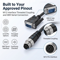 Conector Circular Personalizado Compatible con M12 de 4, 5 y 8 Pines a Cable Serial DB9 D-Sub RS232 para Equipos de Control Industrial