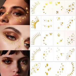 Autocollants de tatouage imperméables pour le visage à transfert d'eau géométriques pour les coins des yeux, autocollants de maquillage pour les yeux à paillettes métalliques brillantes et à changement de couleur - Product Image 2