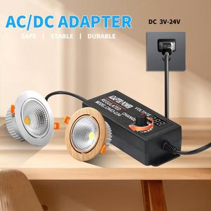 อะแดปเตอร์ AC-DC แบบปรับได้ 3-12V 5A พร้อมปลั๊กแบบ US สำหรับเชื่อมต่อเดสก์ท็อป จอแสดงผลดิจิตอล สำหรับมอเตอร์หรี่ไฟแถบ LED - Product Image 3