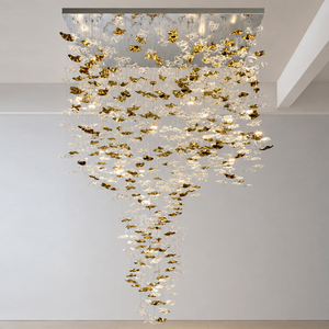 Lámpara de araña de cristal en cascada estilo Art Deco, piezas de cristal soplado a mano para techos altos, lámpara para restaurante o salón. - Product Image 4