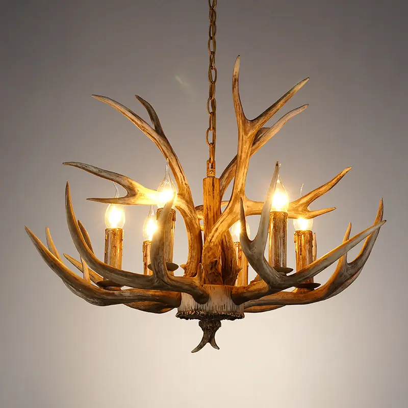 D27.56 pulgadas resina asta candelabro diseño arte Retro decoración lámpara colgante país sala de estar Villa restaurante luz americana