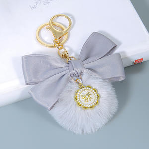 Porte-clés avec pendentif en forme de nœud papillon en ruban de soie <span class=keywords><strong>rouge</strong></span> rose, <span class=keywords><strong>pompon</strong></span> en peluche, <span class=keywords><strong>mini</strong></span> nœud papillon, boule de fourrure, accessoire pour sac, porte-clés - Product Image 3