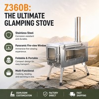 Poêle de tente 360° en acier inoxydable, portable et léger, avec fenêtre de visualisation unique, à bois, pour tente chauffée, camping, avec support métallique pliable