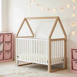 Cuna de Madera en Forma de Casa, Estilo Nórdico, Cama de Bebé de 2 Tonos, Altura Ajustable, Cuna Segura para Recién Nacidos - Product Image 1