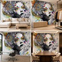 Papier peint mural abstrait coloré, portrait de beauté, art contemporain, murale pour boutique, showroom, salon créatif