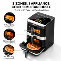 Penggorengan Udara Keranjang Ganda Kontrol Digital Kapasitas Besar Tanpa Minyak dengan Loyang Pizza Peralatan Dapur Stainless Steel