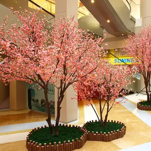 Flor artificial de árvore de cerejeira, árvores artificiais personalizadas de flor de pêssego para decoração de casa
