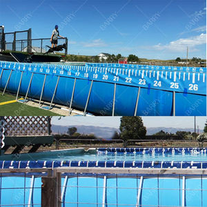 Perro de rescate volando alto <span class=keywords><strong>en</strong></span> deporte de buceo <span class=keywords><strong>en</strong></span> muelle Competición con muelle Perros con marco de metal de acero sobre el suelo piscina - Product Image 1