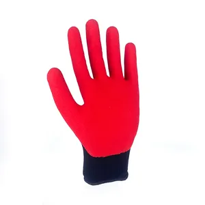 Black Polyester Red Latex Sandy Double Coating Gloves Sandy Finish Nitrile Gloves