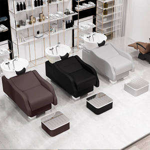 Fauteuil de lavage hydraulique inclinable en cuir PU noir avec lavabo en céramique pour salon de coiffure - Product Image 2