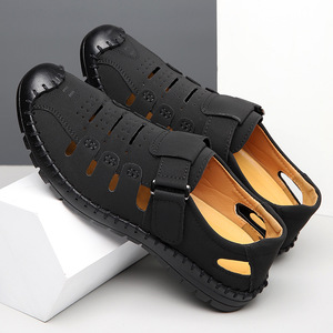 Men's Genuine Leather Closed Toe <b>Flat</b> <b>Sandals</b> Breathable Hook Loop Casual Summer Outdoor Driving Shoes - Product Image 3
