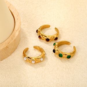 Bagues de mariage en acier inoxydable plaqué or 18 carats, style européen et américain, géométriques ouvertes, bijoux de mode pour femmes, vente en gros - Product Image 3