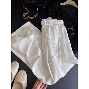 2025 estate nuovi <span class=keywords><strong>pantaloni</strong></span> larghi di <span class=keywords><strong>lino</strong></span> bianco sottile per le donne stile Casual <span class=keywords><strong>con</strong></span> coulisse largo stile vacanza a vita alta - Product Image 1