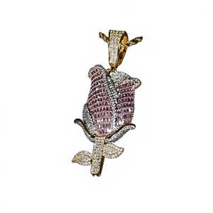 Pendentif Fleur de Rose Bijou Romantique en Argent 925 + Moissanite, Collier Lettre Hip Hop avec Breloque 2026 Plaqué Argent - Product Image 1