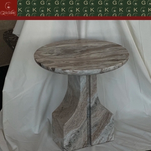 Table d'appoint ronde en <span class=keywords><strong>marbre</strong></span> veiné gris brun GOLDKING, base sculpturale, style moderne, pour salon, entrée, OEM ODM Direct - Product Image 4