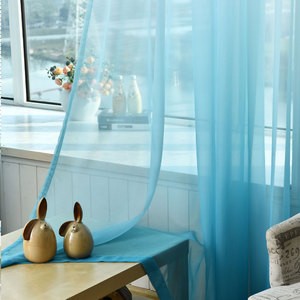 Cortina translúcida moderna minimalista de poliéster con degradado vertical en blanco y azul lago, que filtra la luz, para dormitorio, sala de estar o balcón. - Product Image 5