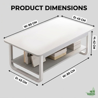 Table basse tout blanche avec structure en acier, style classique européen pour salon, table centrale à 2 niveaux pour magazines et décorations
