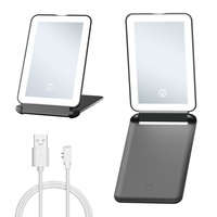 Miroir compact carré pliable rose avec lumière LED, miroir de maquillage de bureau, cadre en plastique simple face