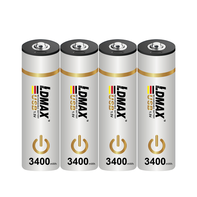 LDMAX Lithium Ion USB Rechargeable Battery 1.5v 3400mWh AA Li-ion USB Battery with Type C Wire Charger