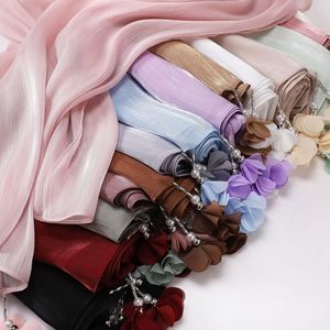 Chal de Seda Satinado Brillante al por Mayor de Sharut, Chal de Seda Arrugada con Brillo, Semalam Selene, Transpirable, para Mujeres Musulmanas, Hiyab con <span class=keywords><strong>Flores</strong></span> - Product Image 2