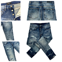 Jean slim déchiré et vieilli pour homme avec broderie de lettres, pantalon en denim épais taille mi-haute, style streetwear automne