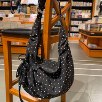 Zenos Koreanische Ins Polka Dot Canvas Umhängetasche mit Reißverschluss, große Kapazität, Damen Hobo Schultertasche, Studenten Schultasche, Alltagstasche, modisch