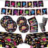 Décoration de fête d'anniversaire Hip Hop rétro des années 80, bannière, guirlande, vaisselle, assiettes en papier, gobelets, serviettes, nappe, ballons