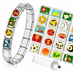 Football Stainless Steel Italian Charm <b>Bracelet</b> DIY Ball-Motif Design Italian Charm <b>Bracelet</b> Best Friend or <b>Couple</b> Birthday Gift - Product Image 1