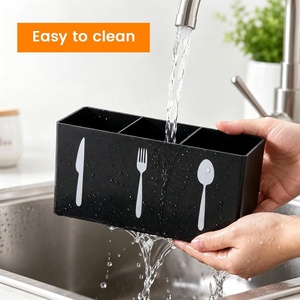 Organizador de Cubiertos Multifuncional de Plástico Acrílico Negro, Rectangular, de Precisión, con Ranuras, para Almacenamiento en la Cocina - Product Image 6