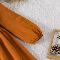 Robe élégante pour jeune fille, nouvelle collection automne 2026, couleur unie, col en V, manches longues, patchwork de dentelle, taille ajustée, pour filles de 8 à 12 ans