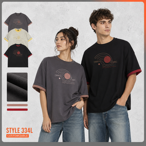 เสื้อยืดผู้ชายทรงโอเวอร์ไซส์ แบรนด์ Manufacturer ผ้าคอตตอนหนา 300GSM ซักย้อมสีแบบแอซิดวอช ทรงบ็อกซี่ ตัดสั้น ประดับคริสตัล Hotfix สไตล์สตรีทแวร์ - Product Image 1