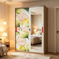 Armoire en métal moderne de luxe à 2 portes avec miroir et motif floral