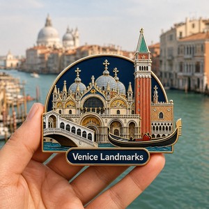 Aimants de réfrigérateur 3D en métal émaillé personnalisés, Vénitie Italie Saint-Marc, souvenir de voyage, cadeau touristique, logo personnalisé - Product Image 1