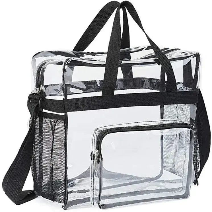卸売カスタムロゴ大型透明透明バッグPVCトートバッグハンドル付き防水高品質ハンドバッグディスプレイショルダーバッグ