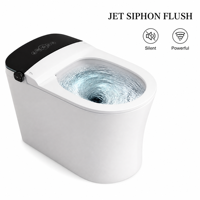 WC intelligent en céramique certifié CE avec siège chauffant, fonction lavage féminin, chauffage instantané, allongé, télécommande, chasse d'eau S-Trap/P-Trap