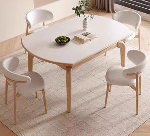 Ensemble table et chaises de salle à manger rectangulaire en bois massif avec plateau en marbre, style nordique moderne, extensible et pliable, 4-8 places, pour hôtel - Product Image 1
