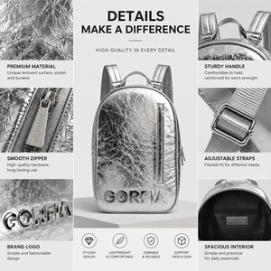 Mochila de Piel Sintética Metálica para Mujer, Mini Bolso de Viaje, Textura Arrugada Plateada, Bolso de Hombro Casual, OEM, ODM, Logotipo Personalizado - Product Image 2