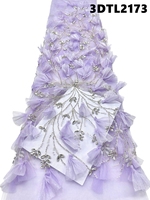 Dentelle brodée à la main, dentelle de mariage de Dubaï, dentelle de tulle française pour mariage arabe, dentelle florale 3D, robe de soirée du Moyen-Orient