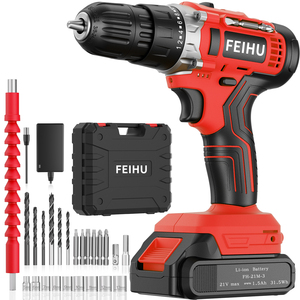 FEIHU Perceuse à percussion portative à moteur brossé avec batterie au lithium 21v Perceuse électrique sans fil 28pcs Ensemble de machines-outils avec accessoires - Product Image 2